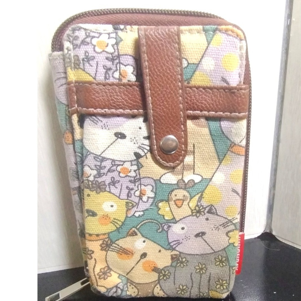 Unionbay Canvas Cat Print Zip Around Wallet Phone Case Multicolor Kawaii UA0317
